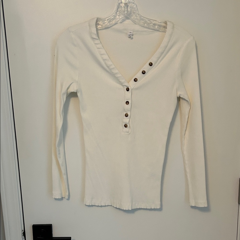 Wishlist Ribbed White Button Down Women's Top